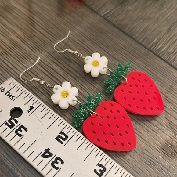 Red Cherry and Strawberry Earrings Set - Picture 10 of 14